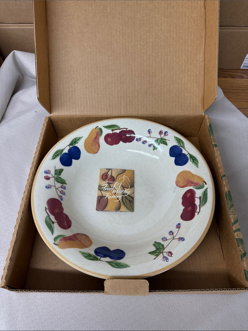 Longaberger Fruit Motif Ceramic Serving Bowl - Red, Blue, Yellow, Green
